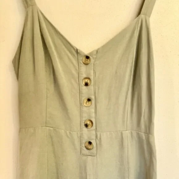 Lulus Small Sage‎ Green Striped Jumpsuit Wide Leg Button Front Adjustable Straps - Picture 3 of 16